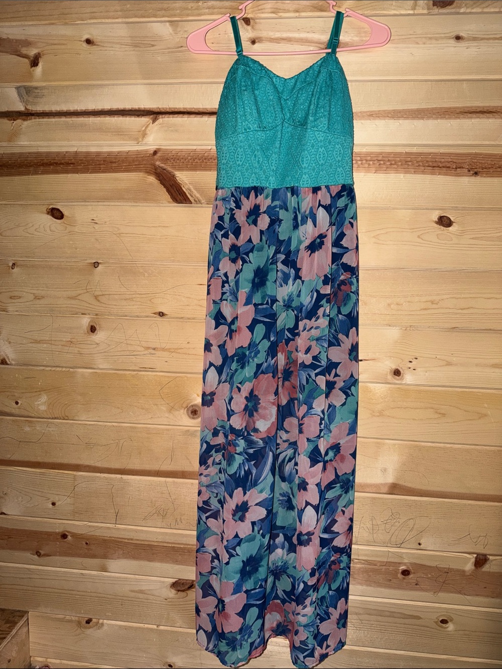 Lily Rose Teal Lace Bodice Floral Maxi Dress
